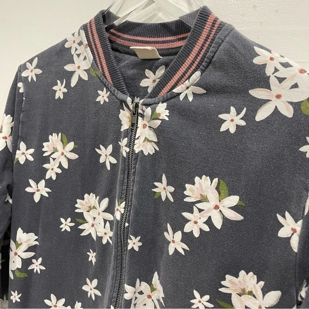 Zara Magnolia Flower Floral Full-Zip Bomber Jacket Size 13-14